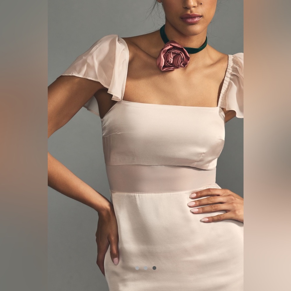 By Anthropologie, Flutter-sleeve satin sheath dress